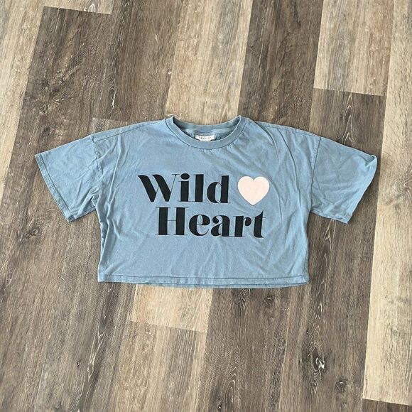 Topshop Wild Heart Cropped T-shirt Blue Size Small Short sleeve - Picture 2 of 10